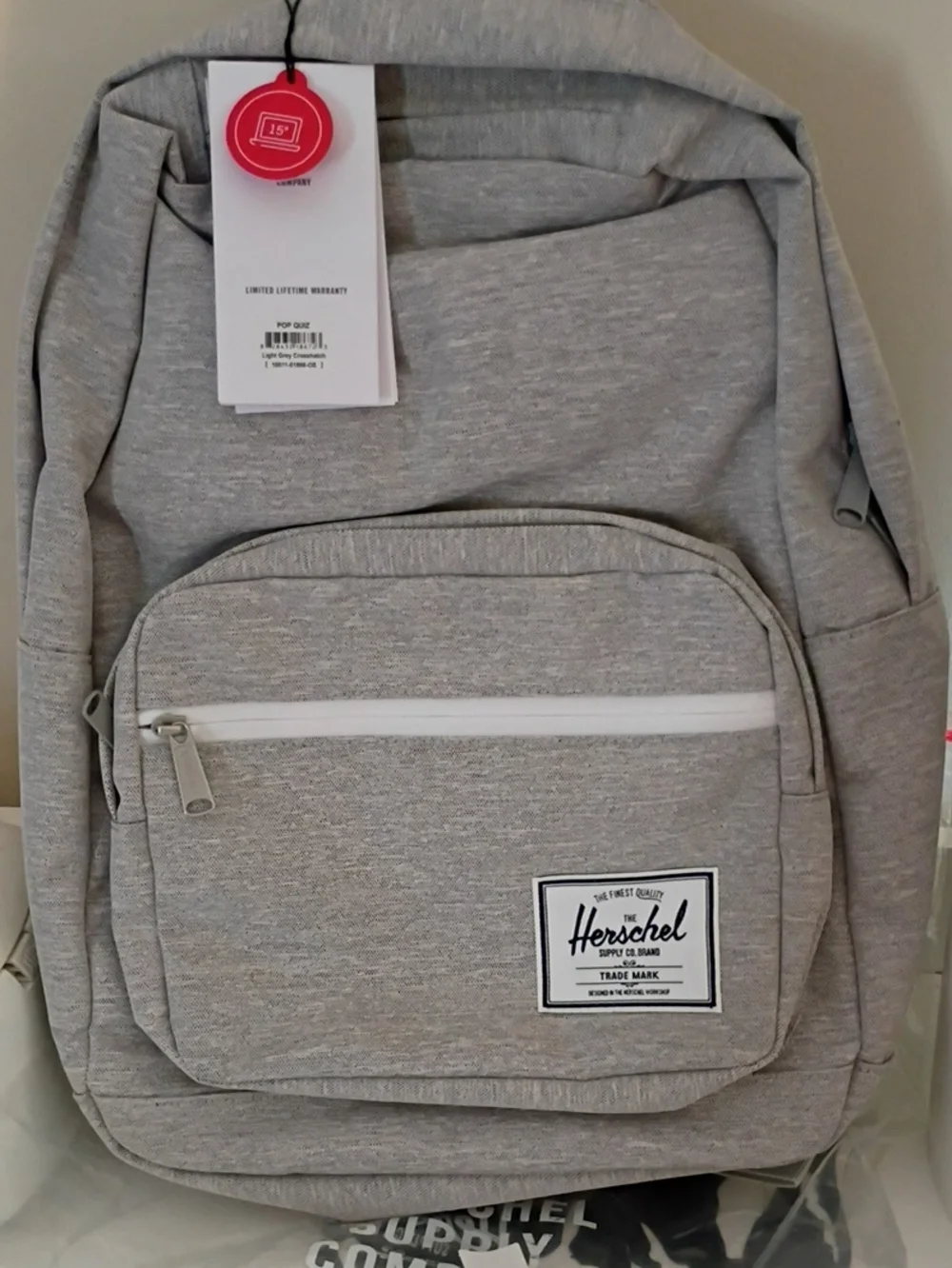 Herschel Supply Company Heather Light Gray Backpack with Front Zip Pocket